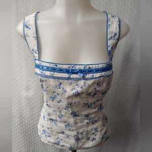 Reformation Blue and Cream Floral Top
